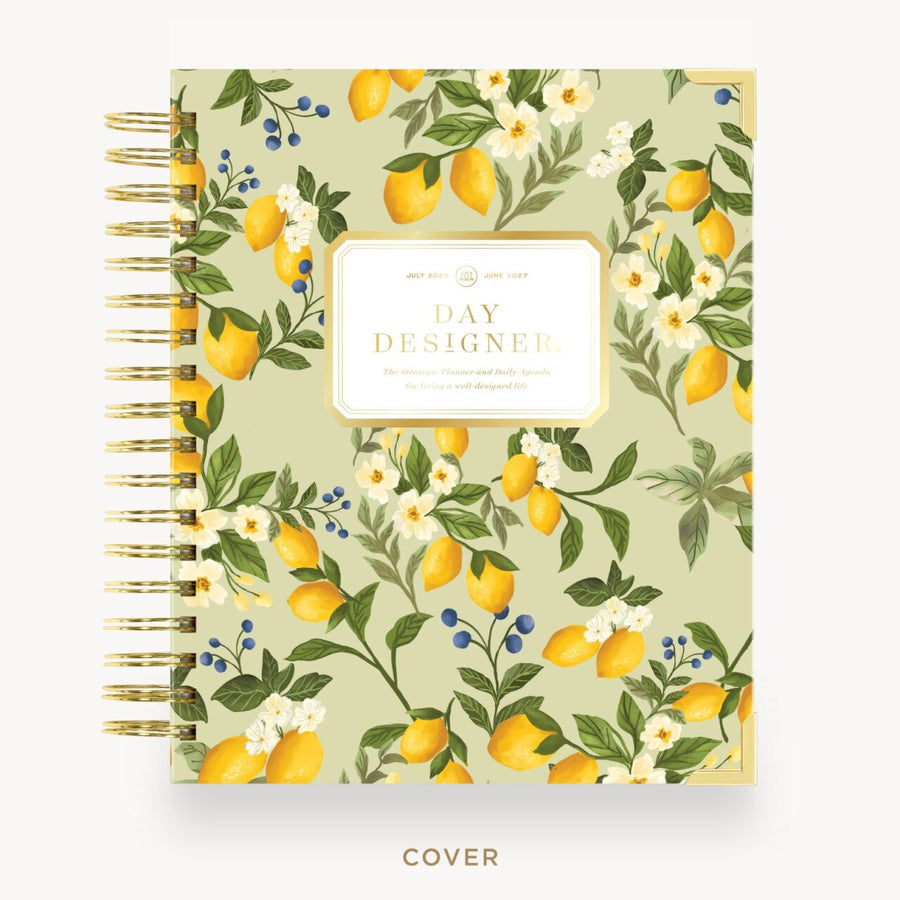 Day Designer 2026-27 daily planner: Lemon Floral Sage hard cover, gold wire binding