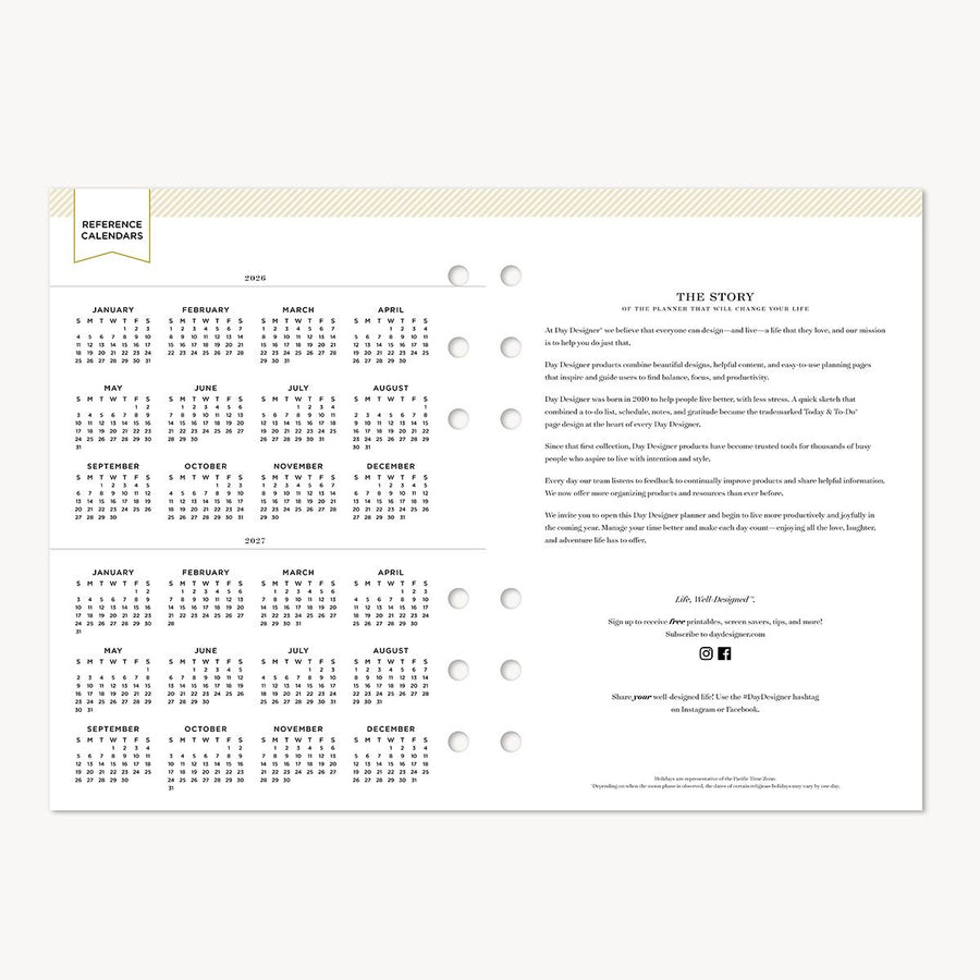 Calendar reference page with text on a white background