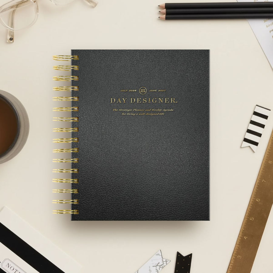 Day Designer 2026-27 mini weekly planner: Classic Black Pebble Texture beautiful cover agenda book