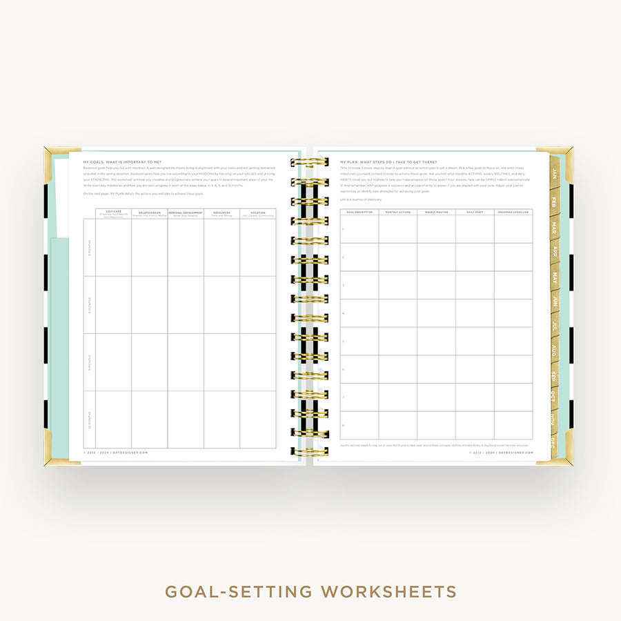 Day Designer 2026 weekly planner: black stripe cover with goals worksheet
