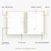 Day Designer 2026-27 weekly planner: Ticking Stripe opened with captions of contents