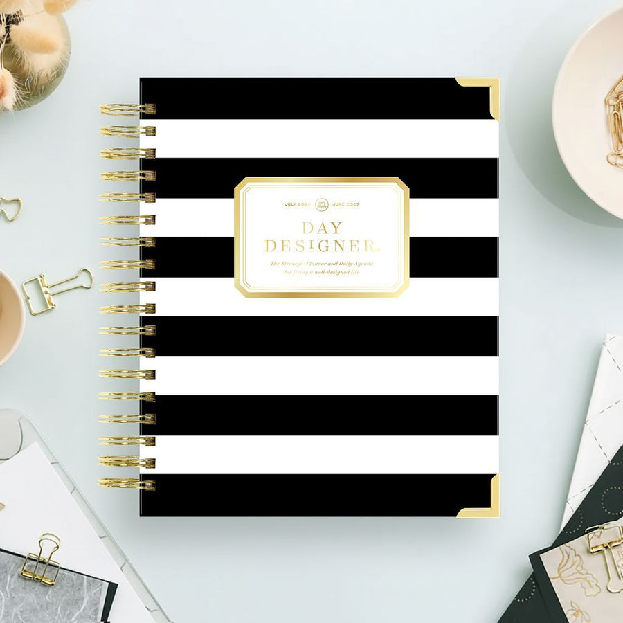 Day Designer 2026-27 daily planner: Black Stripe beautiful cover agenda book