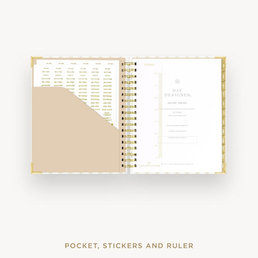 Day Designer 2026-27 daily planner: Ticking Stripe cover with pocket and gold stickers