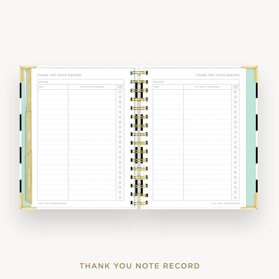 Day Designer 2026-27 mini weekly planner: Black Stripe cover with thank you notes pages