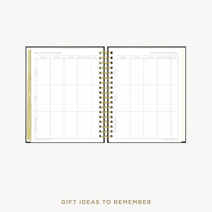 Day Designer 2026-27 weekly planner: Classic Black Pebble Texture cover with gift ideas pages