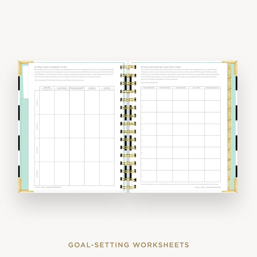 Day Designer 2026-27 mini weekly planner: Black Stripe cover with goals worksheet