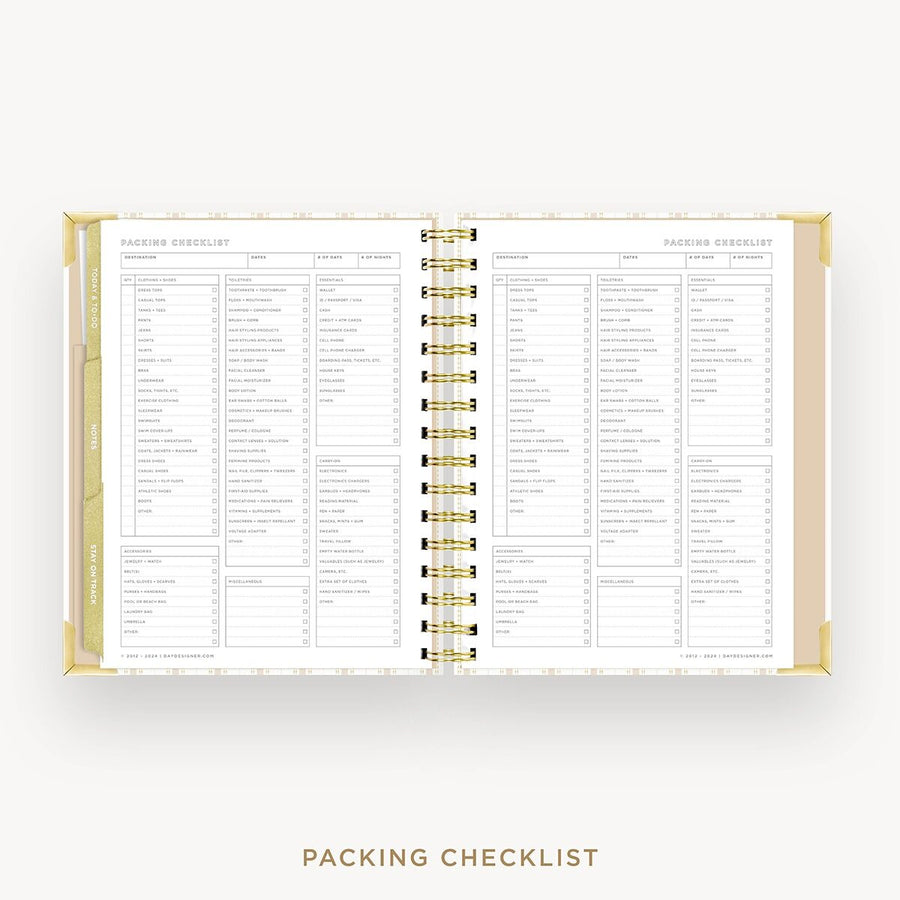 Day Designer 2026-27 mini weekly planner: Ticking Stripe cover with packing checklist