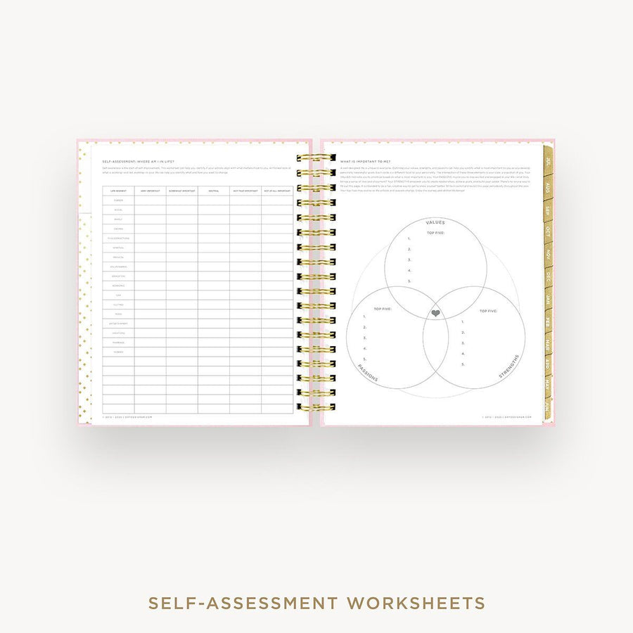 Day Designer 2026-27 daily planner: Peony Bookcloth cover with self assessment worksheet