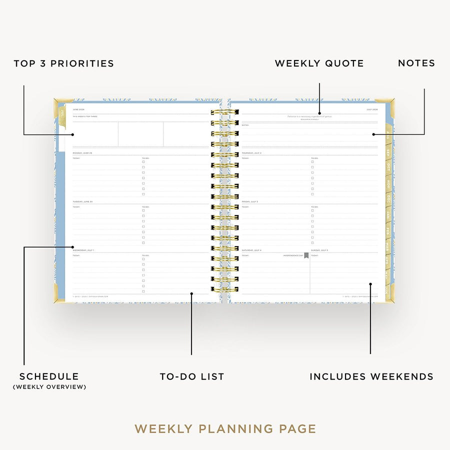 Day Designer 2026-27 weekly planner: Grand Shell opened with captions of contents