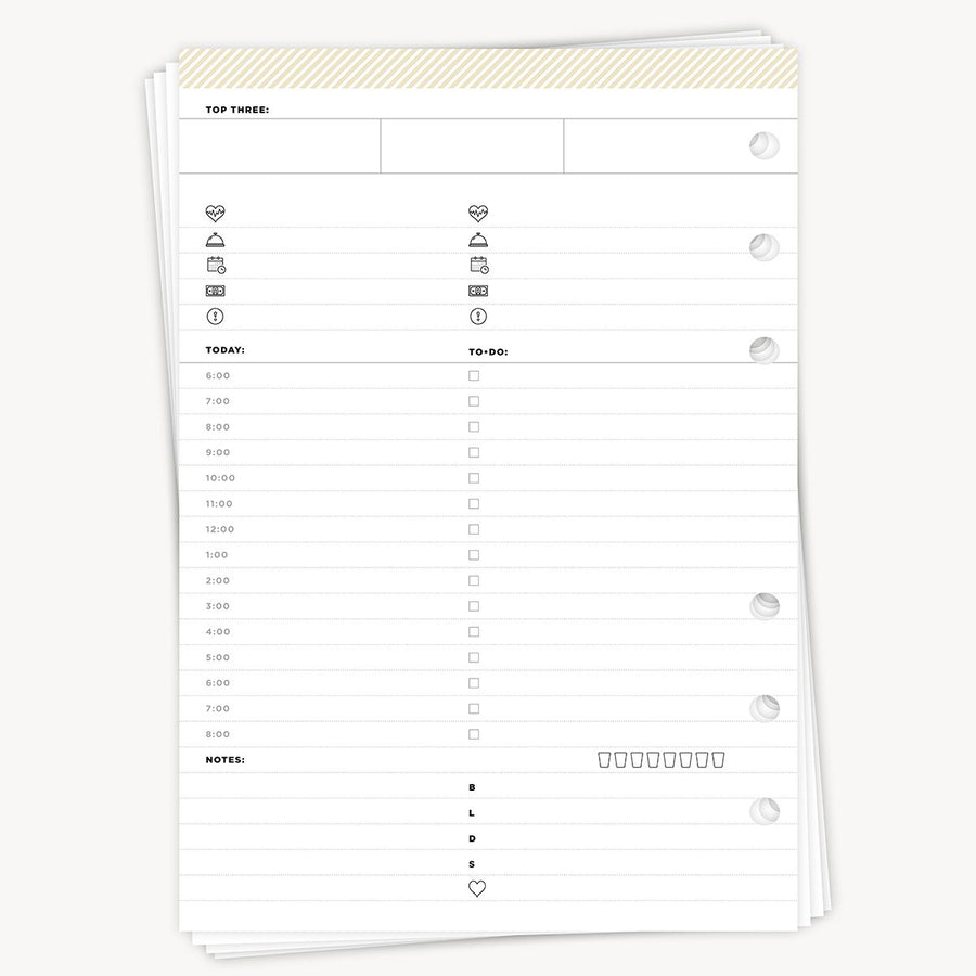 Planner page with time tracking and to-do list sections on a white background