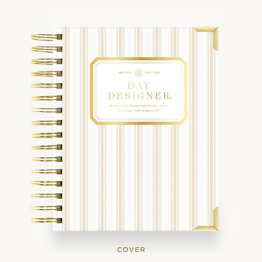 Day Designer 2026-27 mini weekly planner: Ticking Stripe hard cover, gold wire binding