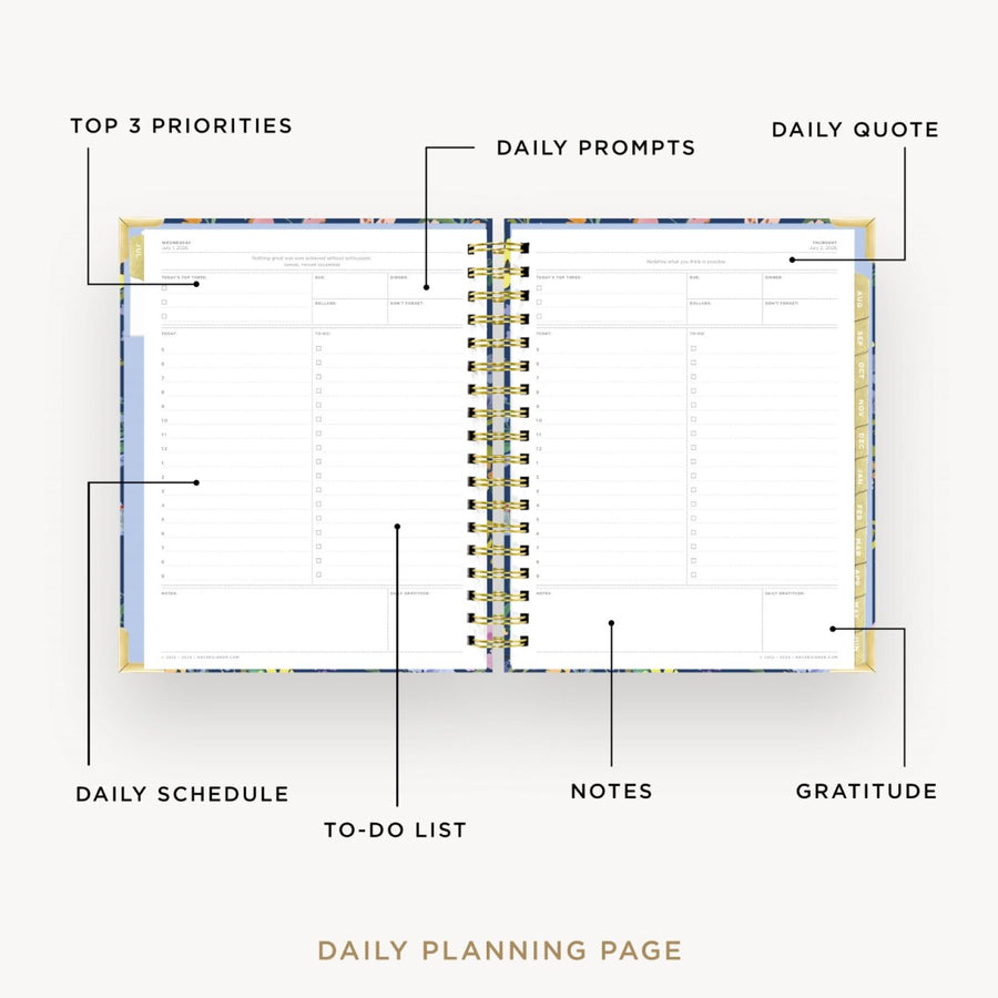 Day Designer 2026-27 daily planner: Day Lily opened with captions of contents