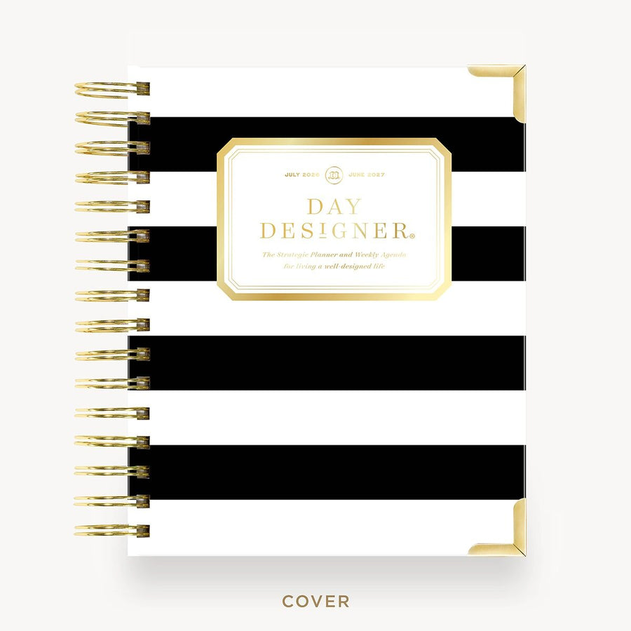 Day Designer 2026-27 mini weekly planner: Black Stripe hard cover, gold wire binding