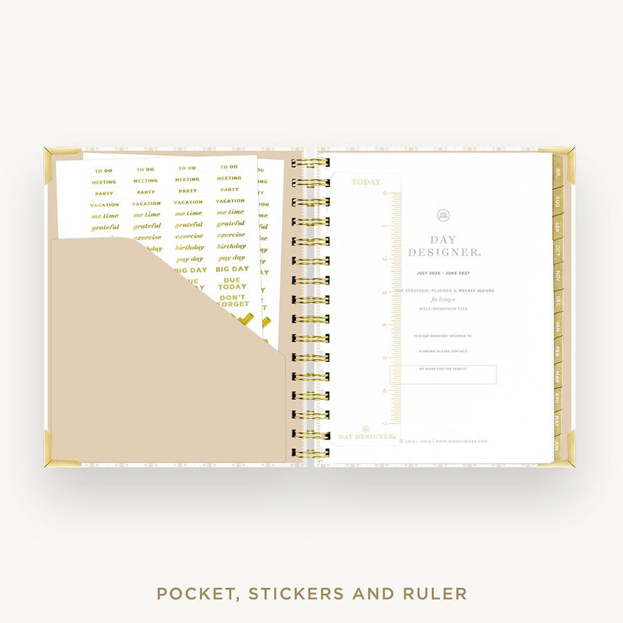 Day Designer 2026-27 mini weekly planner: Ticking Stripe cover with pocket and gold stickers