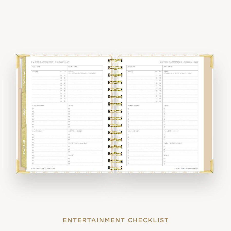 Day Designer 2026-27 mini weekly planner: Ticking Stripe cover with entertainment party planner
