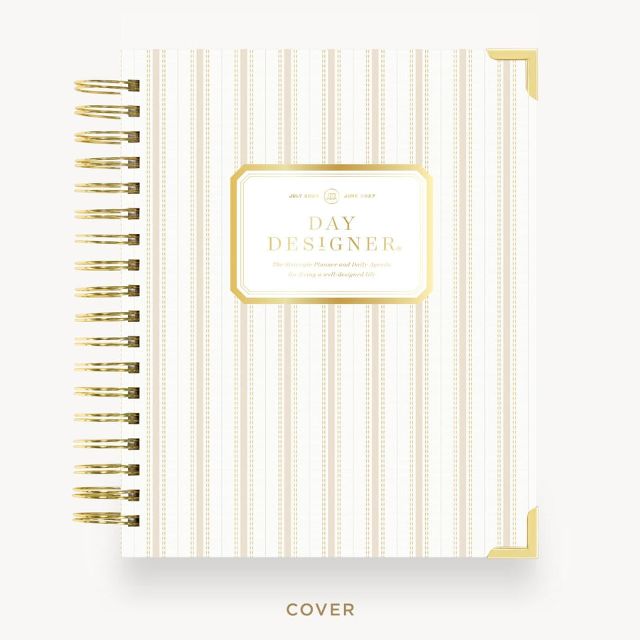 Day Designer 2026-27 daily planner: Ticking Stripe hard cover, gold wire binding