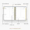 Day Designer 2026-27 daily planner: Navy Bookcloth opened with captions of contents