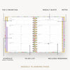 Day Designer 2026-27 mini weekly planner: Belle Vie opened with captions of contents