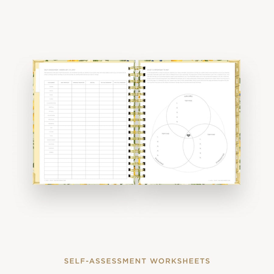 Day Designer 2026-27 daily planner: Lemon Floral Sage cover with self assessment worksheet