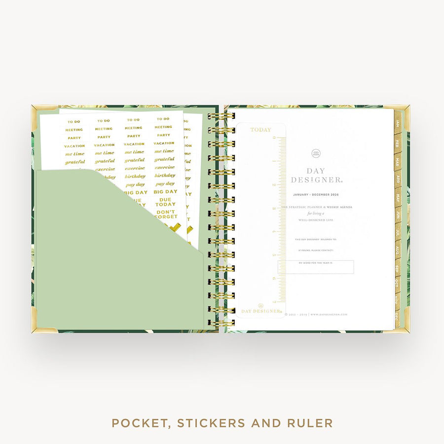 Day Designer 2026 mini weekly planner: st barts cover with pocket and gold stickers