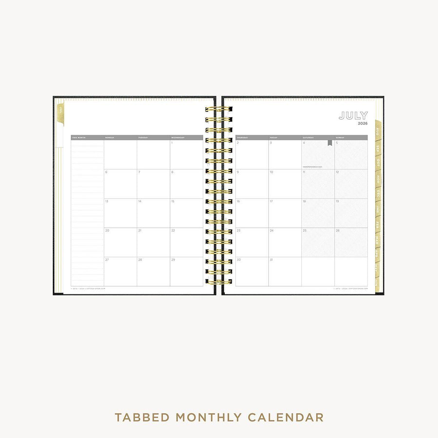 Day Designer 2026-27 weekly planner: Classic Black Pebble Texture cover with monthly calendar