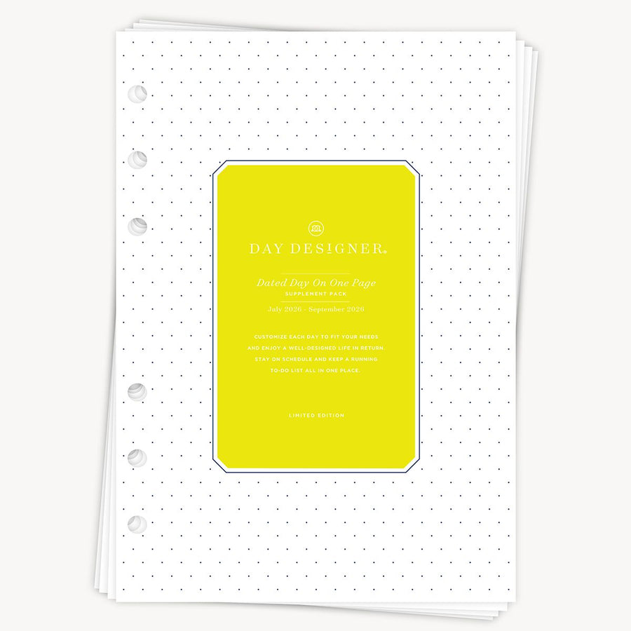 Planner insert with yellow label on a white background
