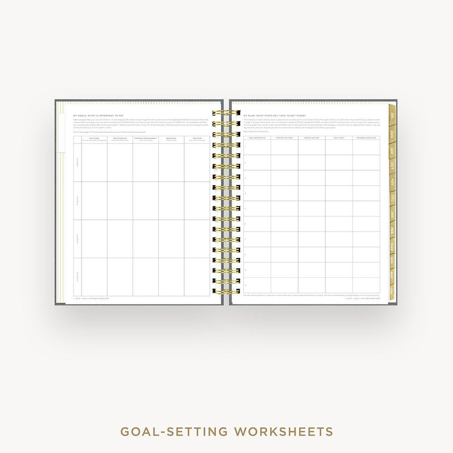 Day Designer 2026-27 daily planner: Charcoal Bookcloth cover with goals worksheet