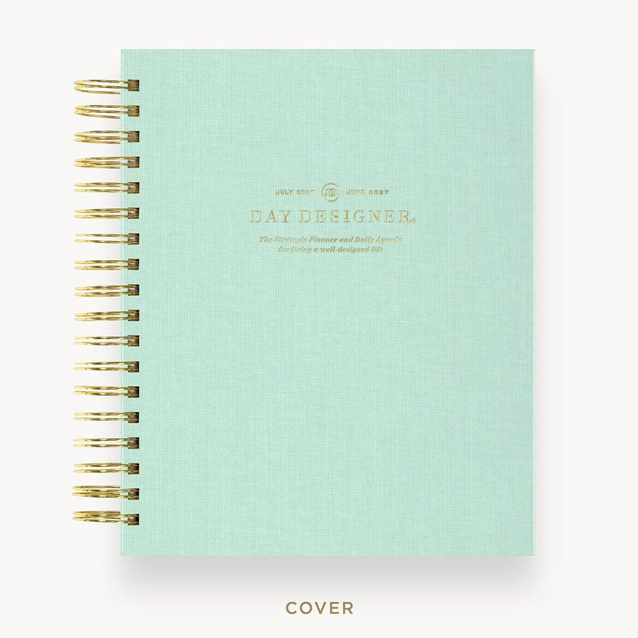 Day Designer 2026-27 daily planner: Sage Bookcloth hard cover, gold wire binding
