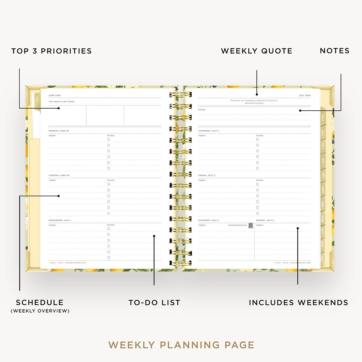 2026-27 Mini Weekly Planner: Lemon Floral Sage