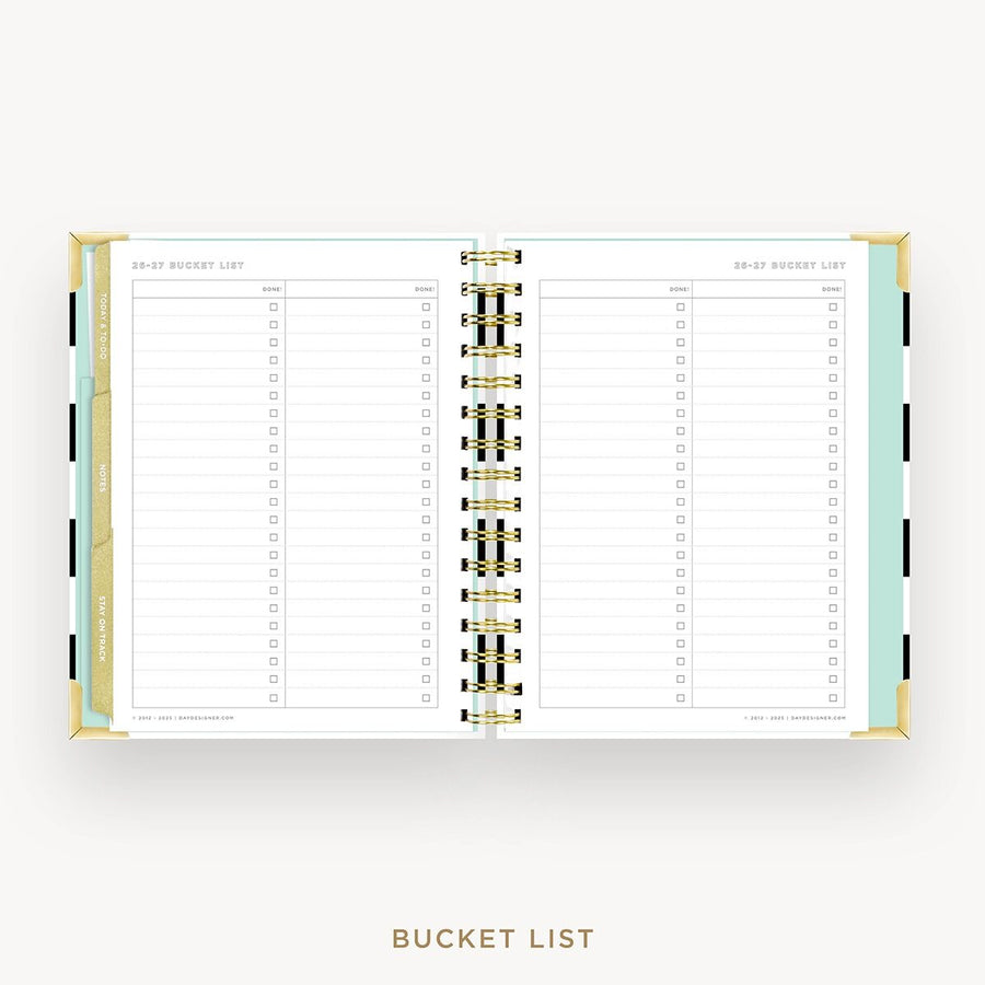 Day Designer 2026-27 mini weekly planner: Black Stripe cover with bucket list