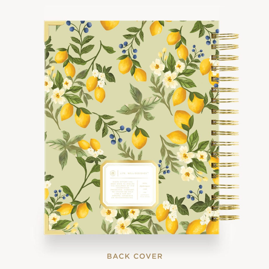 Day Designer 2026-27 daily planner: Lemon Floral Sage back cover with gold detail