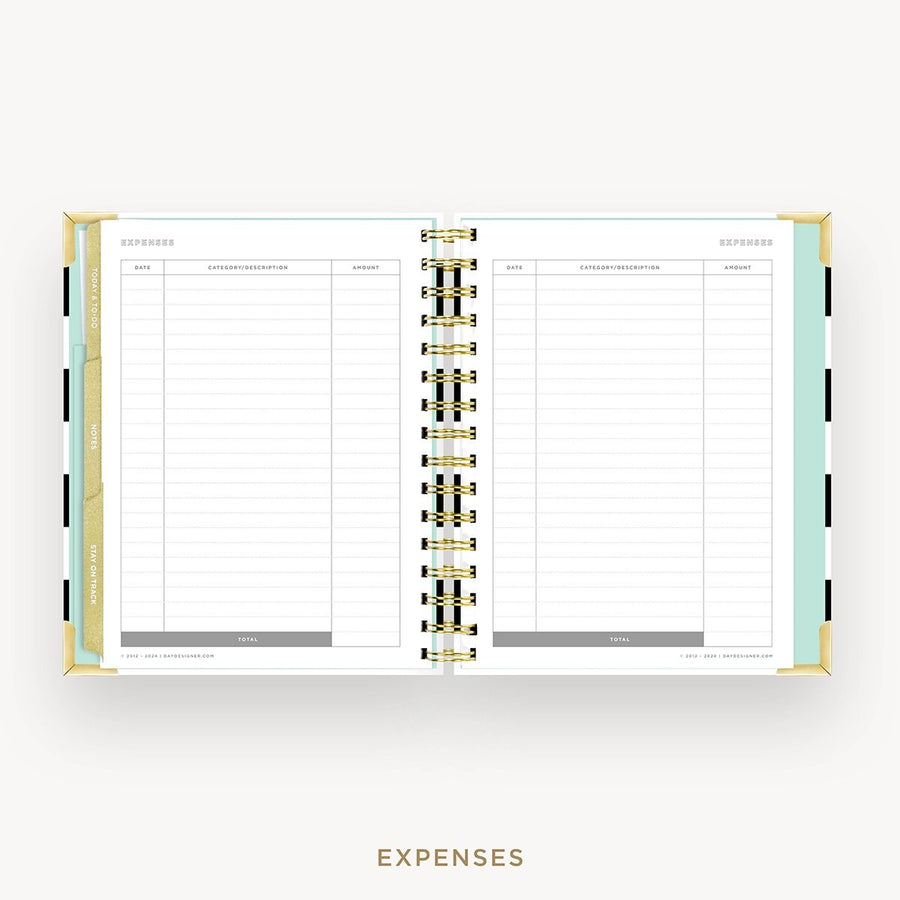 Day Designer 2026-27 mini weekly planner: Black Stripe cover with expense tracking pages