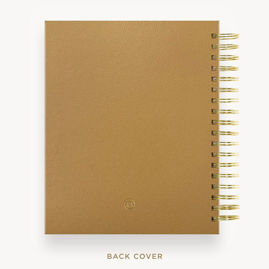 Day Designer 2026-27 daily planner: Caramel Latte Pebble Texture back cover with gold detail
