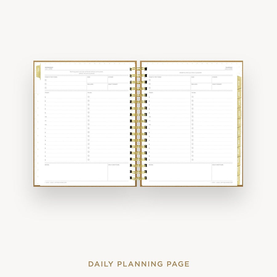 Day Designer 2026-27 daily planner: Caramel Latte Pebble Texture cover with daily planning page