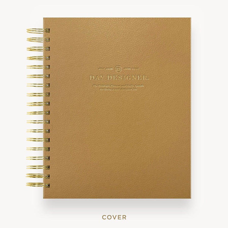 Day Designer 2026-27 daily planner: Caramel Latte Pebble Texture hard cover, gold wire binding