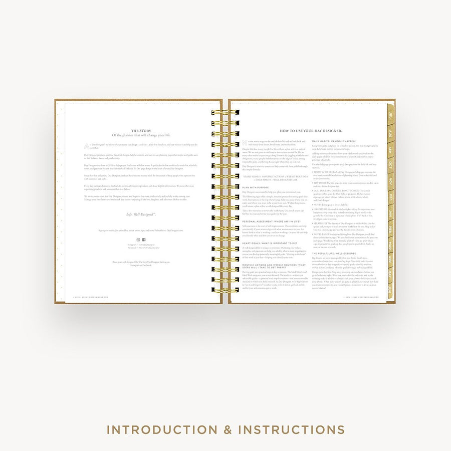 Day Designer 2026-27 daily planner: Caramel Latte Pebble Texture cover with introduction and how to guide