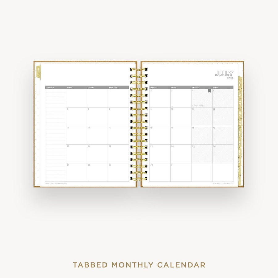 Day Designer 2026-27 daily planner: Caramel Latte Pebble Texture cover with monthly calendar