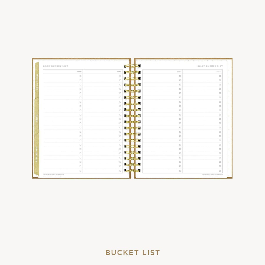 Day Designer 2026-27 weekly planner: Caramel Latte Pebble Texture cover with bucket list
