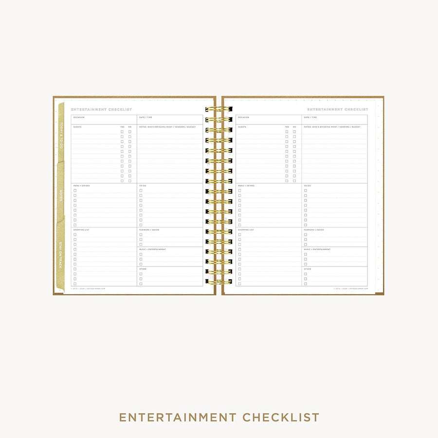 Day Designer 2026-27 weekly planner: Caramel Latte Pebble Texture cover with entertainment party planner
