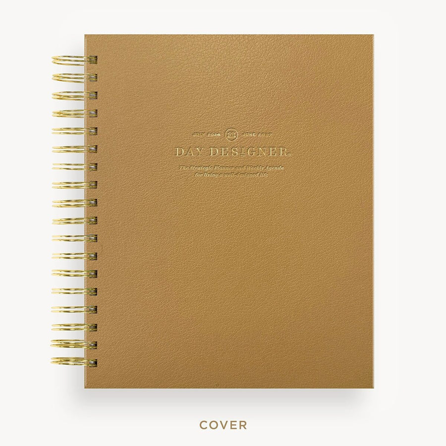 Day Designer 2026-27 weekly planner: Caramel Latte Pebble Texture hard cover, gold wire binding