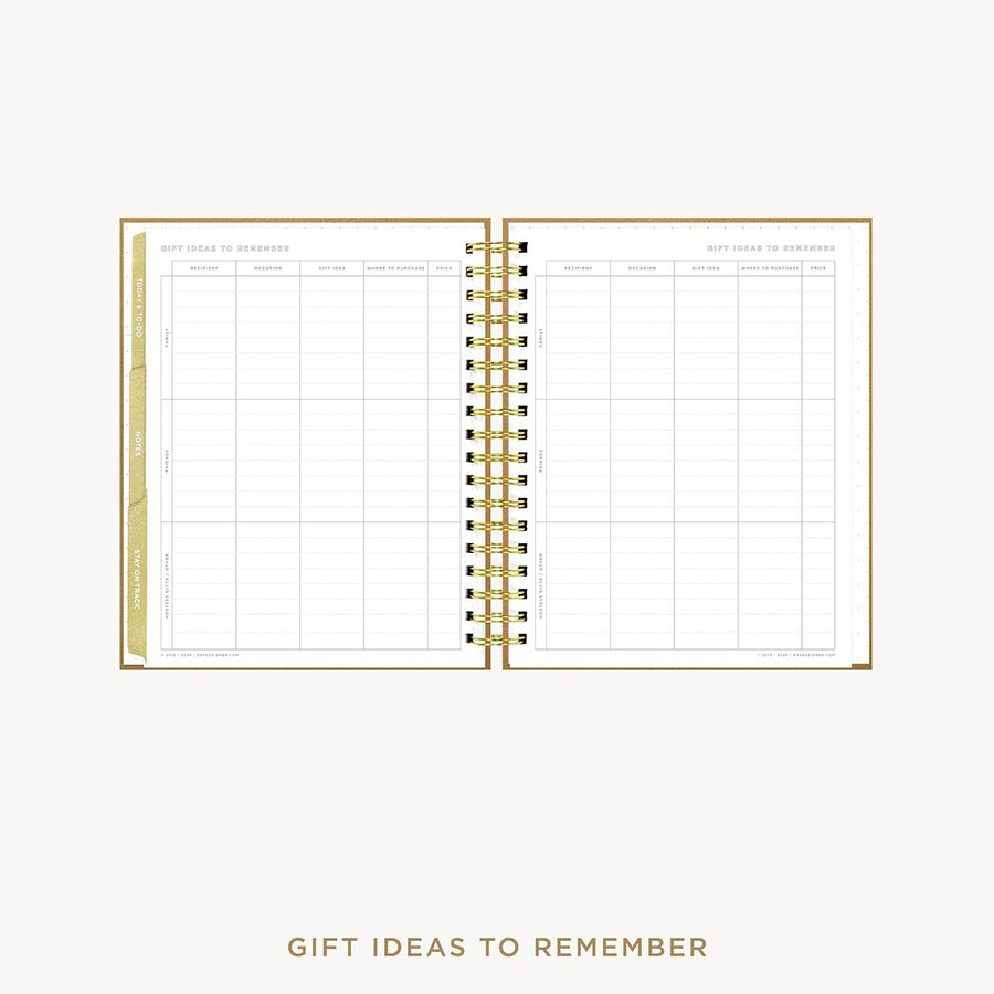 Day Designer 2026-27 weekly planner: Caramel Latte Pebble Texture cover with gift ideas pages