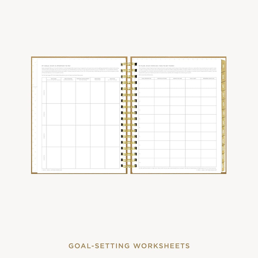 Day Designer 2026-27 weekly planner: Caramel Latte Pebble Texture cover with goals worksheet