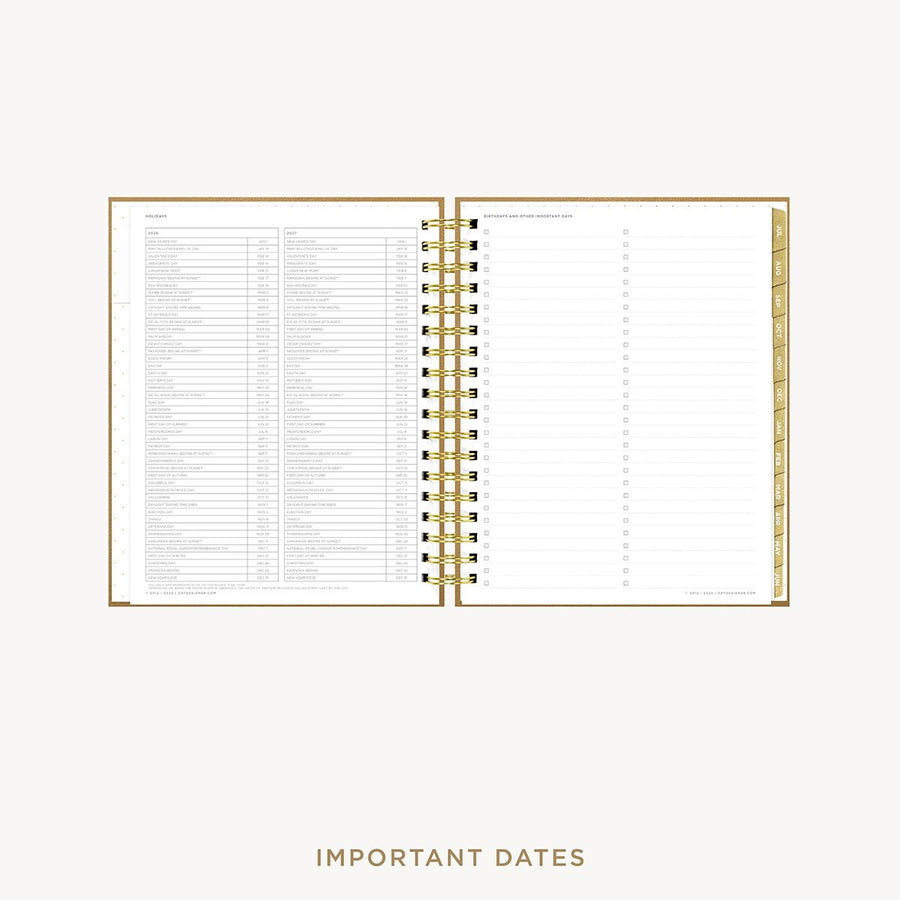 Day Designer 2026-27 weekly planner: Caramel Latte Pebble Texture cover with holidays page