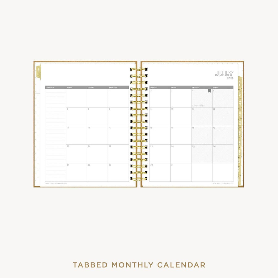 Day Designer 2026-27 weekly planner: Caramel Latte Pebble Texture cover with monthly calendar