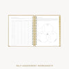 Day Designer 2026-27 weekly planner: Caramel Latte Pebble Texture cover with self assessment worksheet