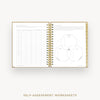 Day Designer 2026-27 daily planner: Caramel Latte Pebble Texture cover with self assessment worksheet