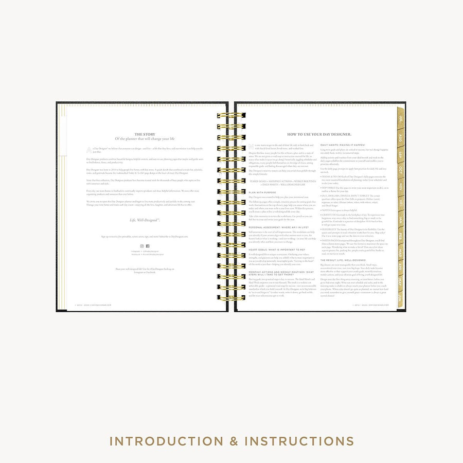Day Designer 2026-27 weekly planner: Classic Black Pebble Texture cover with introduction