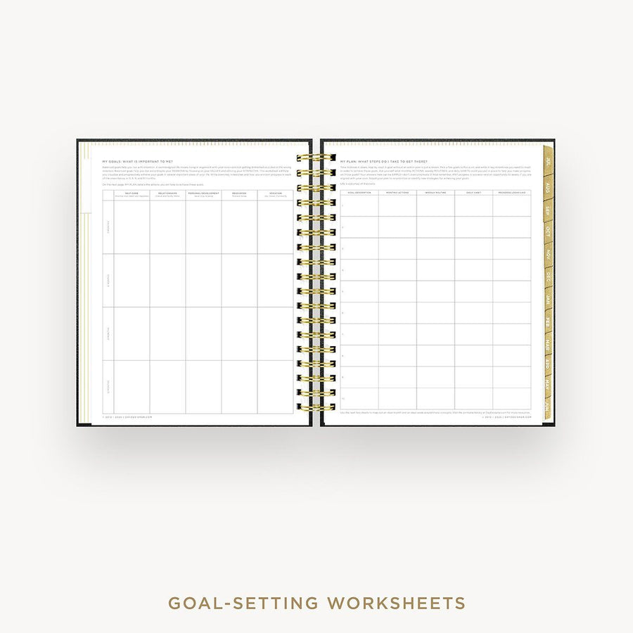 Day Designer 2026-27 daily planner: Classic Black Pebble Texture cover with goals worksheet