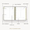 Day Designer 2026-27 daily planner: Classic Black Pebble Texture opened with captions of contents