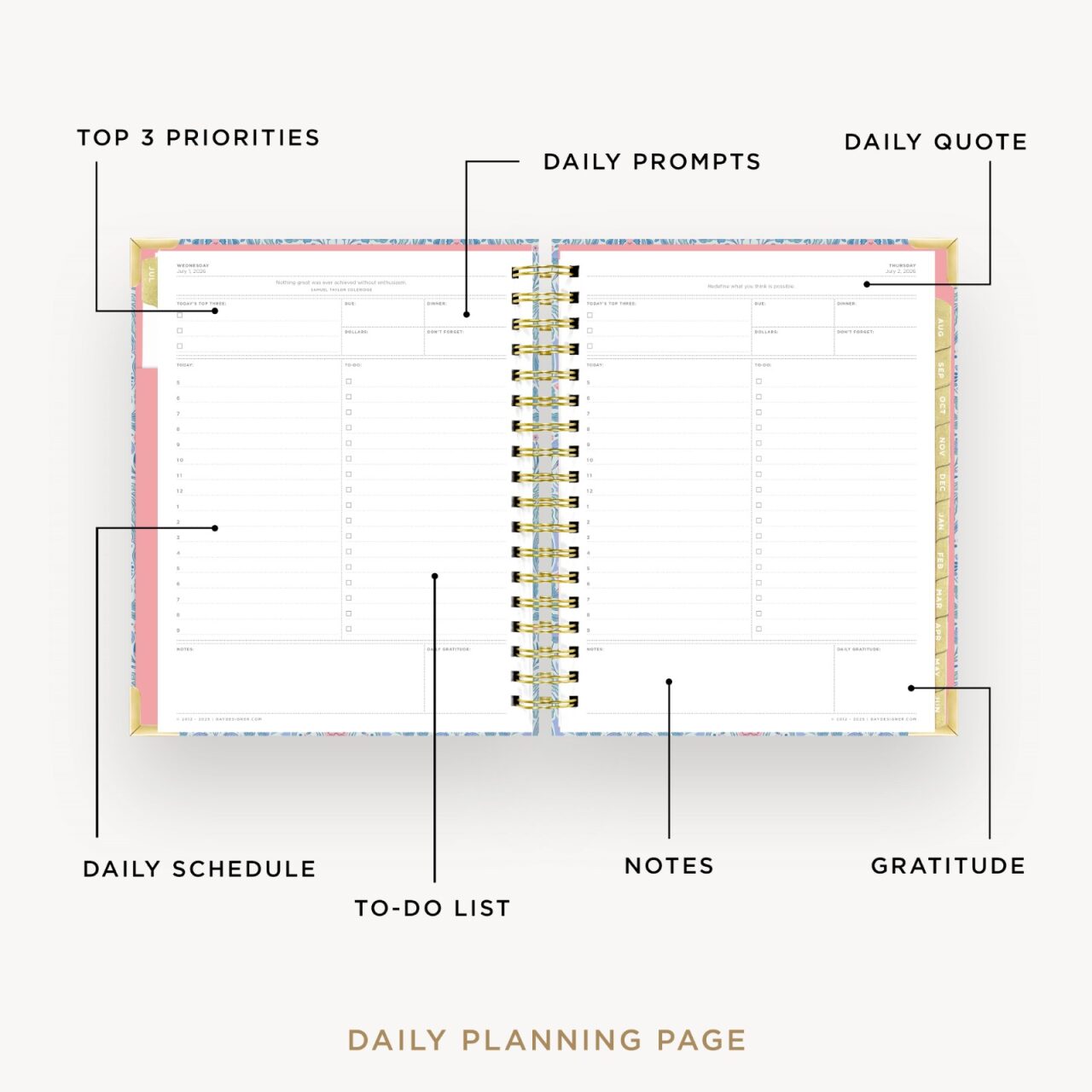 2026-27 Daily Planner: Olivia Damask